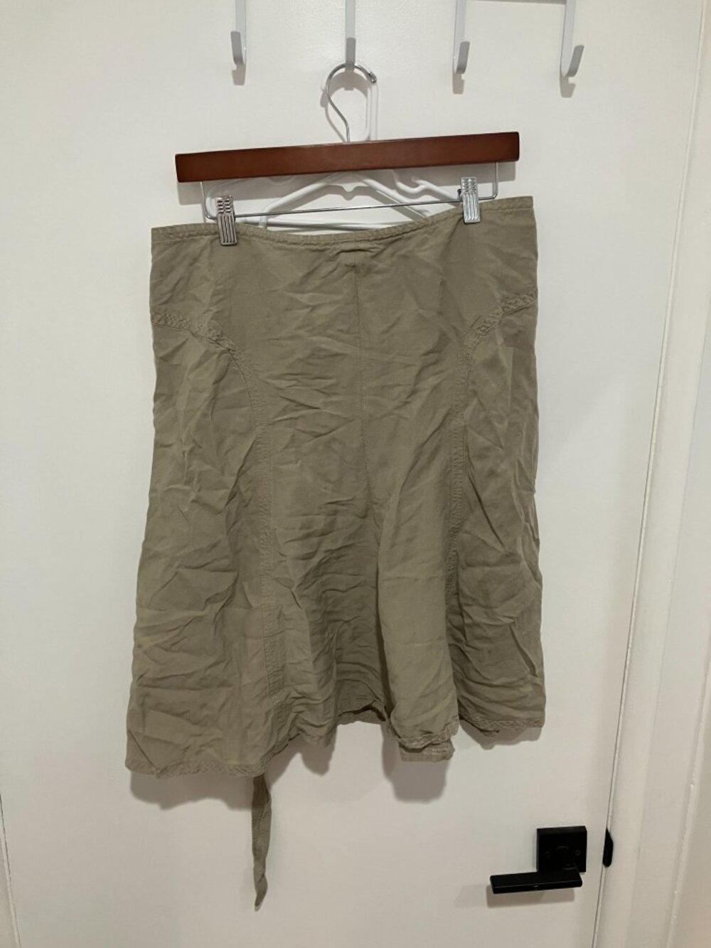 East 5th Khaki Linen Blend Midi Skirt Women Size 12 Paneled Flared A-Line Casual